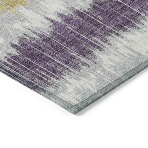 8' X 10' Silver Ivory And Purple Striped Washable Indoor Outdoor Area Rug