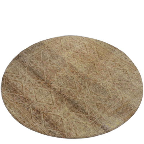 8' Khaki And Beige Round Geometric Washable Indoor Outdoor Area Rug - Khaki, Beige