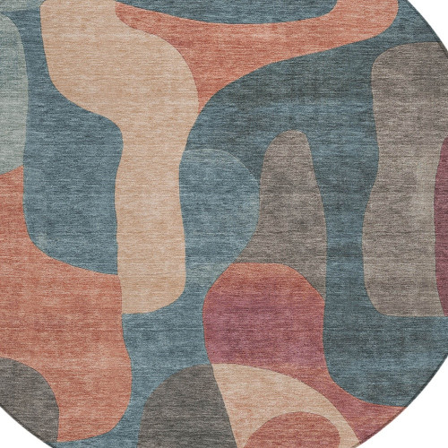 8' Sage And Pale Aqua Round Abstract Washable Indoor Outdoor Area Rug