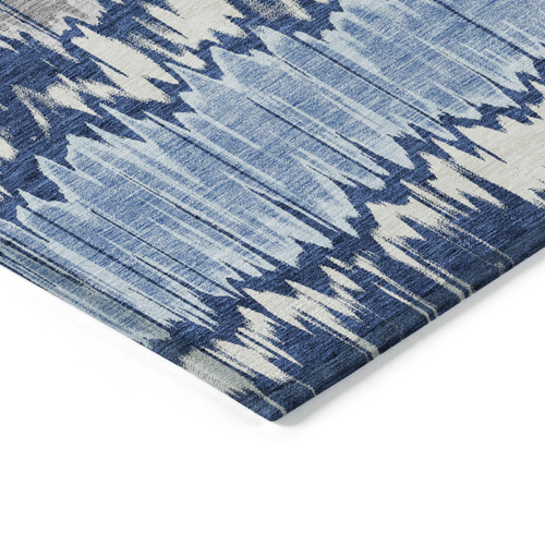 9' X 12' Navy Blue Ivory And Denim Blue Striped Washable Indoor Outdoor Area Rug