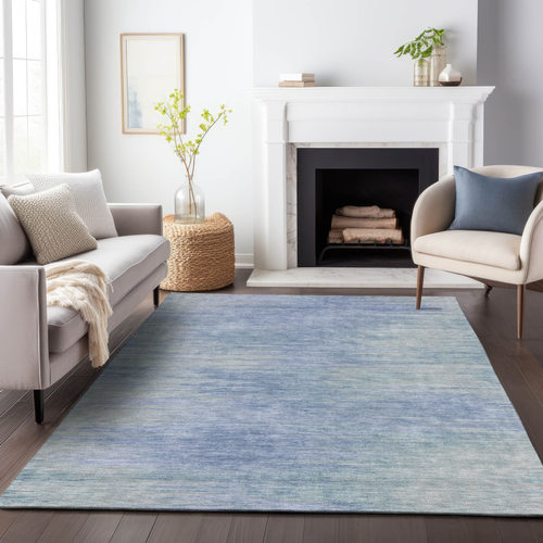 9' X 12' Denim Blue And Sky Blue Abstract Washable Indoor Outdoor Area Rug