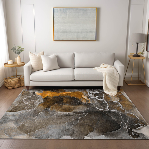8' X 10' Brown and Gray Abstract Washable Non Skid Indoor Outdoor Area Rug