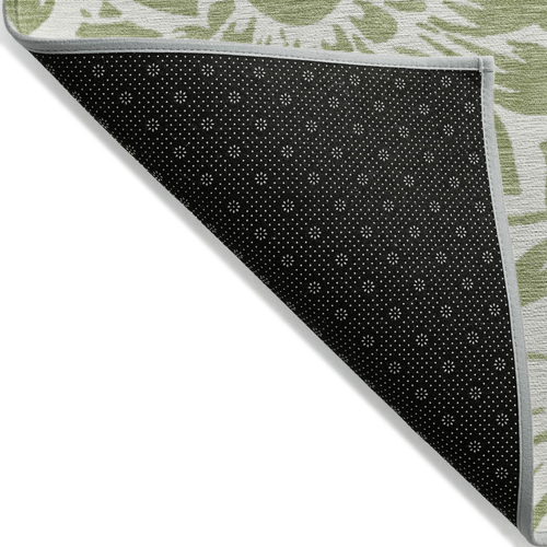 8' X 10' Green and Ivory Floral Washable Non Skid Indoor Outdoor Area Rug