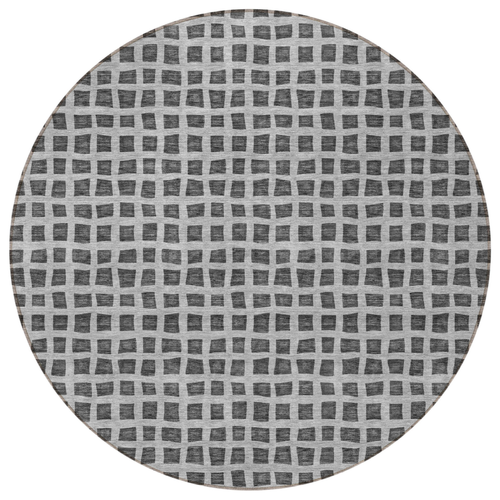 8' Graphite Gray And Silver Round Geometric Washable Indoor Outdoor Area Rug