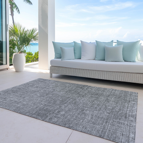 9' X 12' Gray And Charcoal Southwestern Washable Indoor Outdoor Area Rug