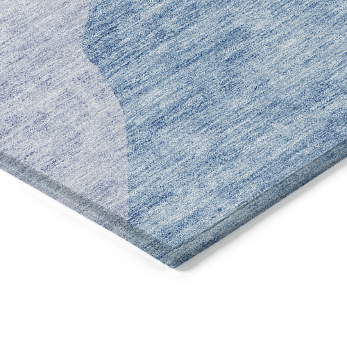 9' X 12' Denim Blue And Navy Blue Abstract Washable Indoor Outdoor Area Rug Transitional Style - Denim Blue, Navy Blue Color