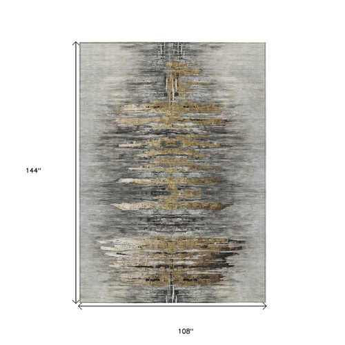 9' X 12' Gray Charcoal And Silver Abstract Washable Indoor Outdoor Area Rug