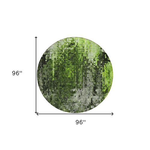 8' Green Artichoke Green And Lime Green Round Abstract Washable Indoor Outdoor Area Rug