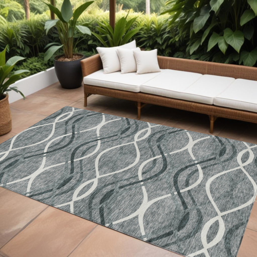 9' X 12' Gray Ivory And Charcoal Abstract Washable Indoor Outdoor Area Rug