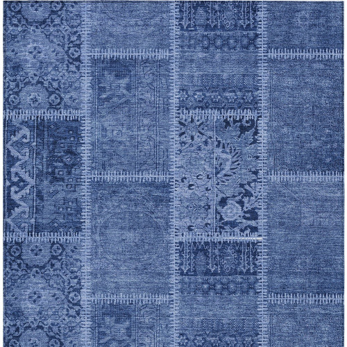 9' X 12' Navy Blue And Denim Blue Patchwork Washable Indoor Outdoor Area Rug