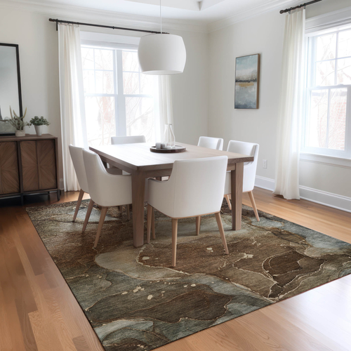 10' X 14' Brown Abstract Washable Non Skid Indoor Outdoor Area Rug