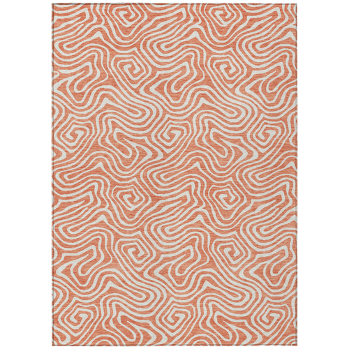 9' X 12' Salmon And Ivory Abstract Washable Indoor Outdoor Area Rug