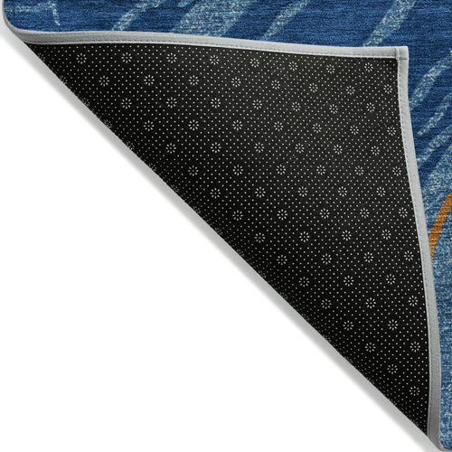 10' X 14' Navy Blue Gold And Copper Abstract Washable Indoor Outdoor Area Rug