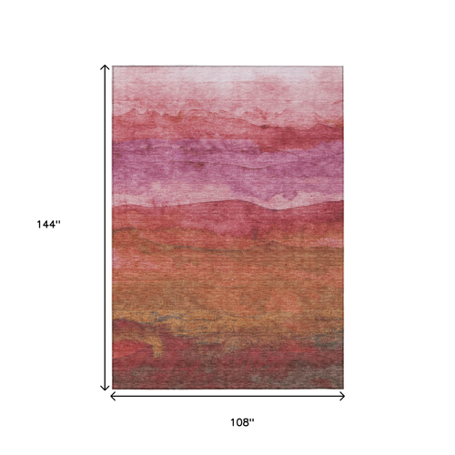 9' X 12' Blush Mauve And Rust Abstract Washable Indoor Outdoor Area Rug