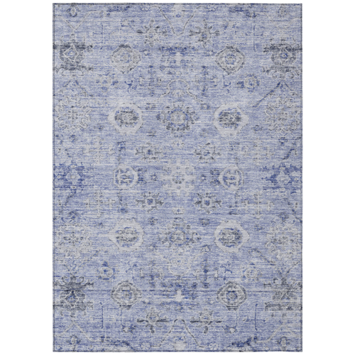 9' X 12' Blue And Gray Damask Washable Indoor Outdoor Area Rug