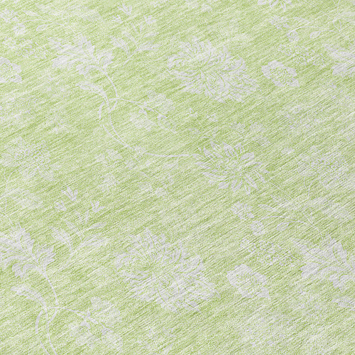 8' Artichoke Green Mint Green And Ivory Round Floral Washable Indoor Outdoor Area Rug
