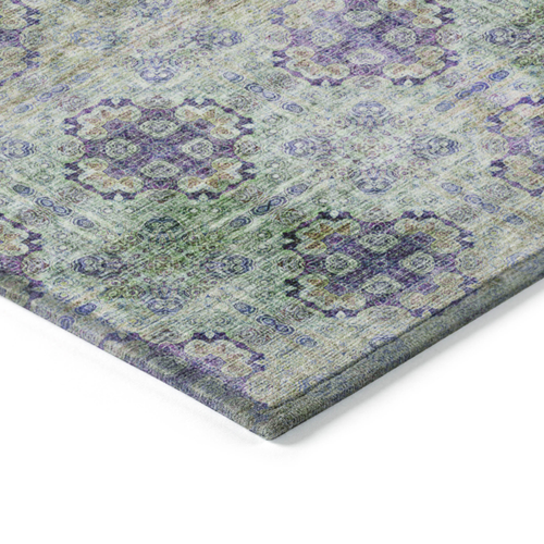 10' X 14' Purple and Green Floral Medallion Washable Non Skid Indoor Outdoor Area Rug