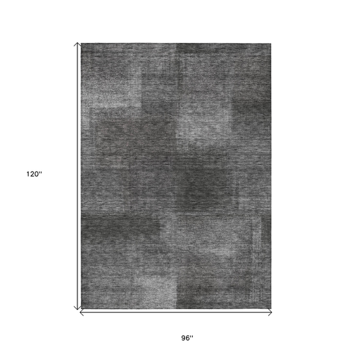 8' X 10' Gray Charcoal And Ivory Abstract Washable Indoor Outdoor Area Rug