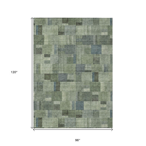 8' X 10' Green And Mint Green Geometric Washable Indoor Outdoor Area Rug