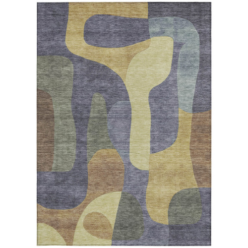 9' X 12' Purple And Gold Abstract Washable Indoor Outdoor Area Rug