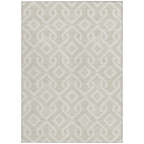 8' X 10' Beige And Ivory Geometric Washable Indoor Outdoor Area Rug