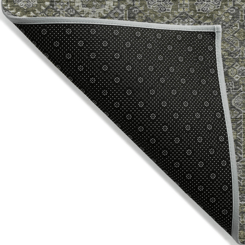 8' X 10' Moss Green and Gray Floral Washable Non Skid Indoor Outdoor Area Rug