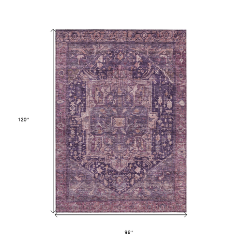 8' X 10' Eggplant Medallion Washable Indoor Outdoor Area Rug