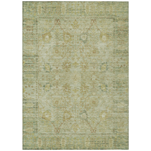 10' X 14' Sage Green And Brown Oriental Washable Indoor Outdoor Area Rug