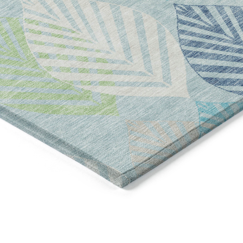 8' Teal Blue Aqua And Navy Blue Round Floral Washable Indoor Outdoor Area Rug