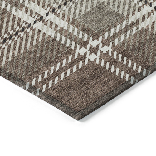 9' X 12' Brown Black And Ivory Plaid Washable Indoor Outdoor Area Rug