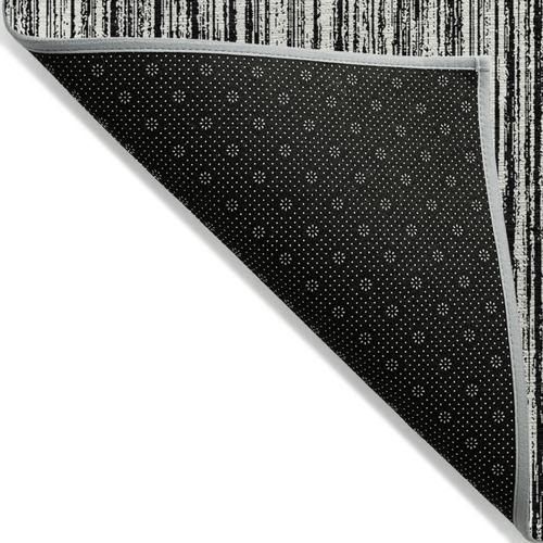 10' X 14' Black And Ivory Striped Washable Indoor Outdoor Area Rug