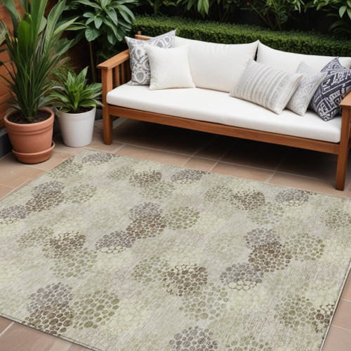 9' X 12' Beige Green And Ivory Polka Dot Washable Indoor Outdoor Area Rug