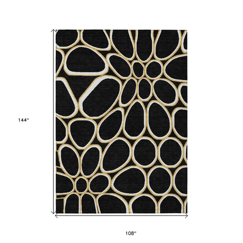 9' X 12' Black Ivory And Beige Abstract Washable Indoor Outdoor Area Rug