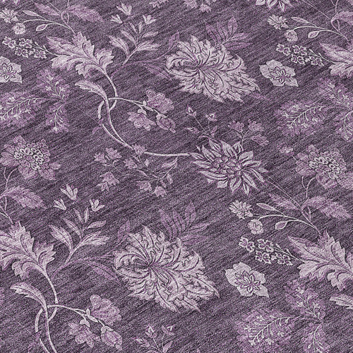 8' Plum Purple And Lavender Round Floral Washable Indoor Outdoor Area Rug