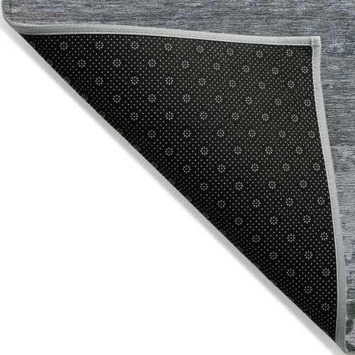 9' X 12' Pewter Navy Blue And Charcoal Abstract Washable Indoor Outdoor Area Rug