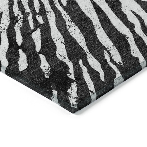 9' X 12' Black Charcoal And Ivory Abstract Washable Indoor Outdoor Area Rug