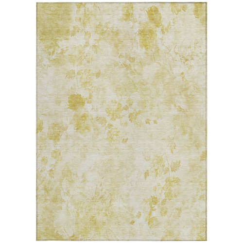 10' X 14' Gold Wheat And Ivory Floral Washable Indoor Outdoor Area Rug
