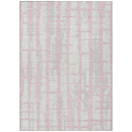 10' X 14' Pink Gray And Ivory Striped Washable Indoor Outdoor Area Rug