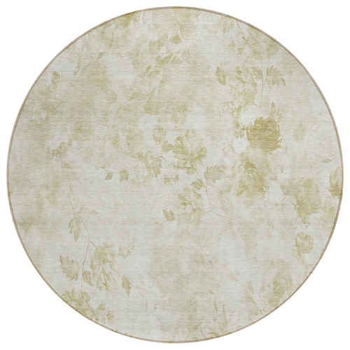 8' Khaki Beige And Tan Round Floral Washable Indoor Outdoor Area Rug