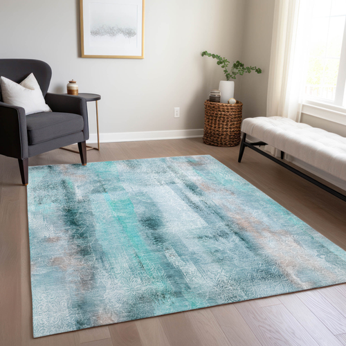10' X 14' Teal Washable Non Skid Indoor Outdoor Area Rug