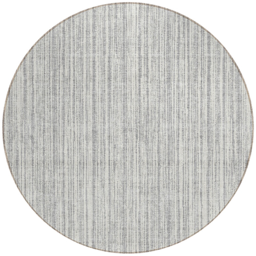 8' Gray And Silver Round Striped Washable Indoor Outdoor Area Rug