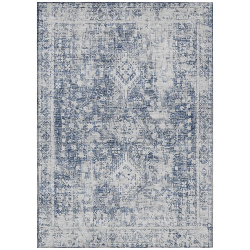 10' X 14' Navy Blue Oriental Washable Indoor Outdoor Area Rug