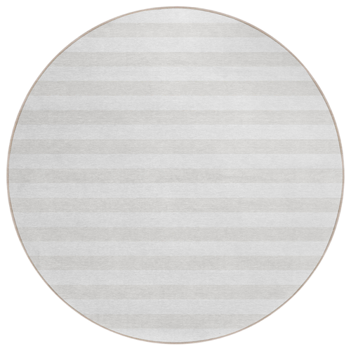8' X 8' Ivory Round Striped Washable Indoor Outdoor Area Rug