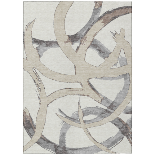 9' X 12' Ivory Gray And Beige Abstract Washable Indoor Outdoor Area Rug
