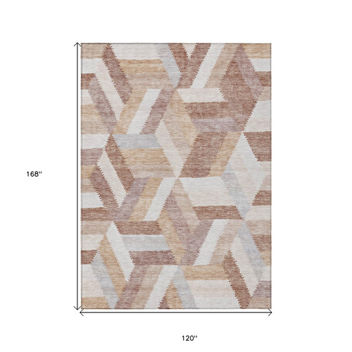 10' X 14' Copper Geometric Washable Indoor Outdoor Area Rug