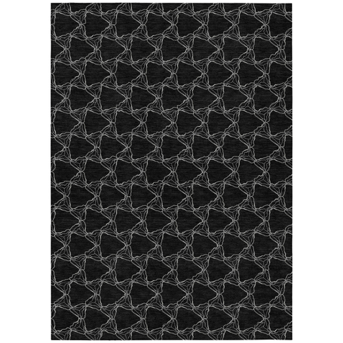9' X 12' Black And White Geometric Washable Indoor Outdoor Area Rug