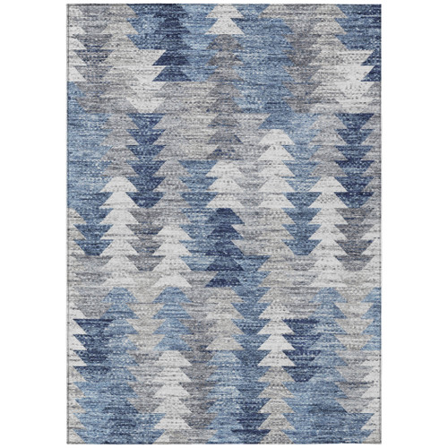 9' X 12' Navy Blue And Sky Blue Geometric Washable Indoor Outdoor Area Rug