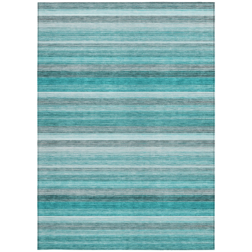 9' X 12' Teal Striped Washable Non Skid Indoor Outdoor Area Rug