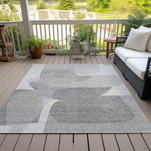 8' X 10' Linen And Gray Abstract Washable Indoor Outdoor Area Rug