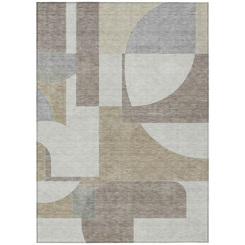 8' X 10' Khaki And Silver Geometric Washable Indoor Outdoor Area Rug